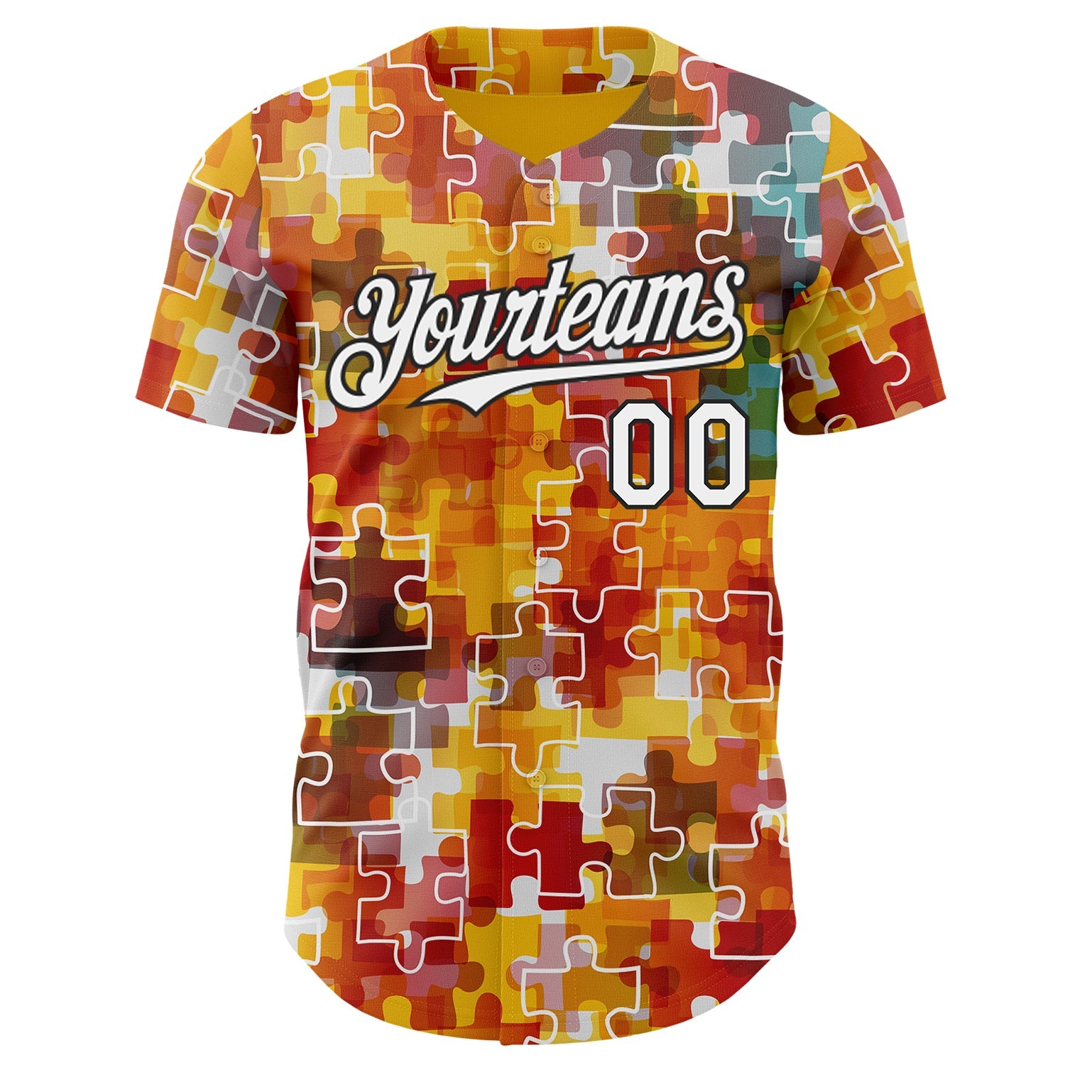 Custom Gold White-Black Puzzle 3D Pattern Design Authentic Baseball Jersey view 2