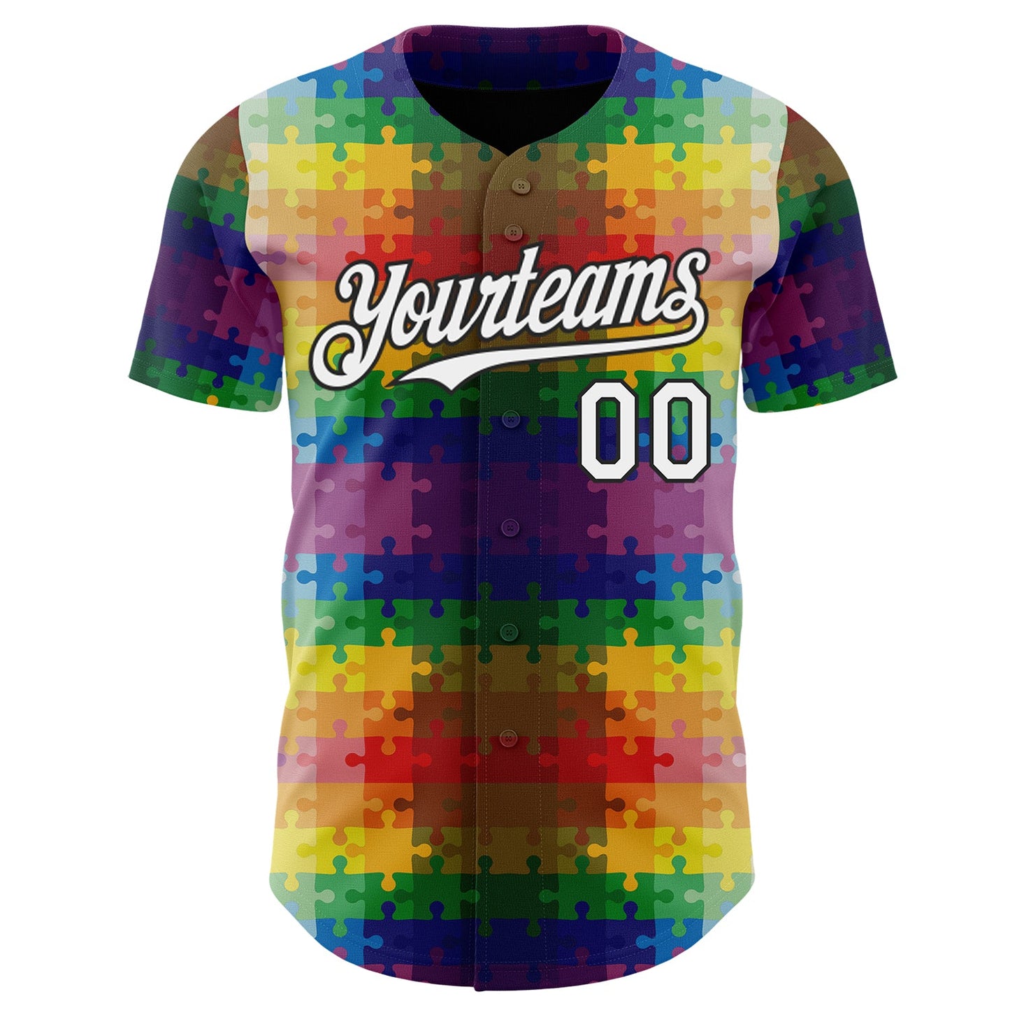 Custom Black-White Puzzle 3D Pattern Design Authentic Baseball Jersey view 2
