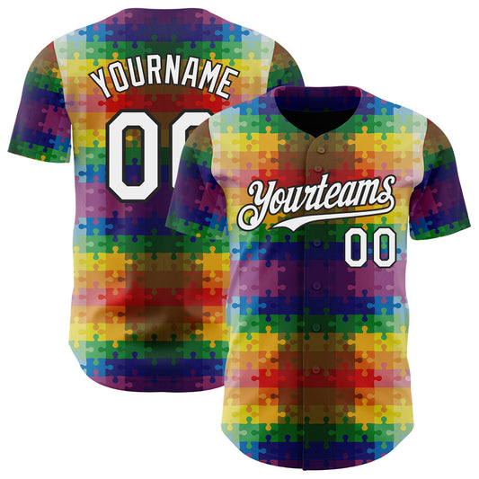 Custom Black-White Puzzle 3D Pattern Design Authentic Baseball Jersey - Main View