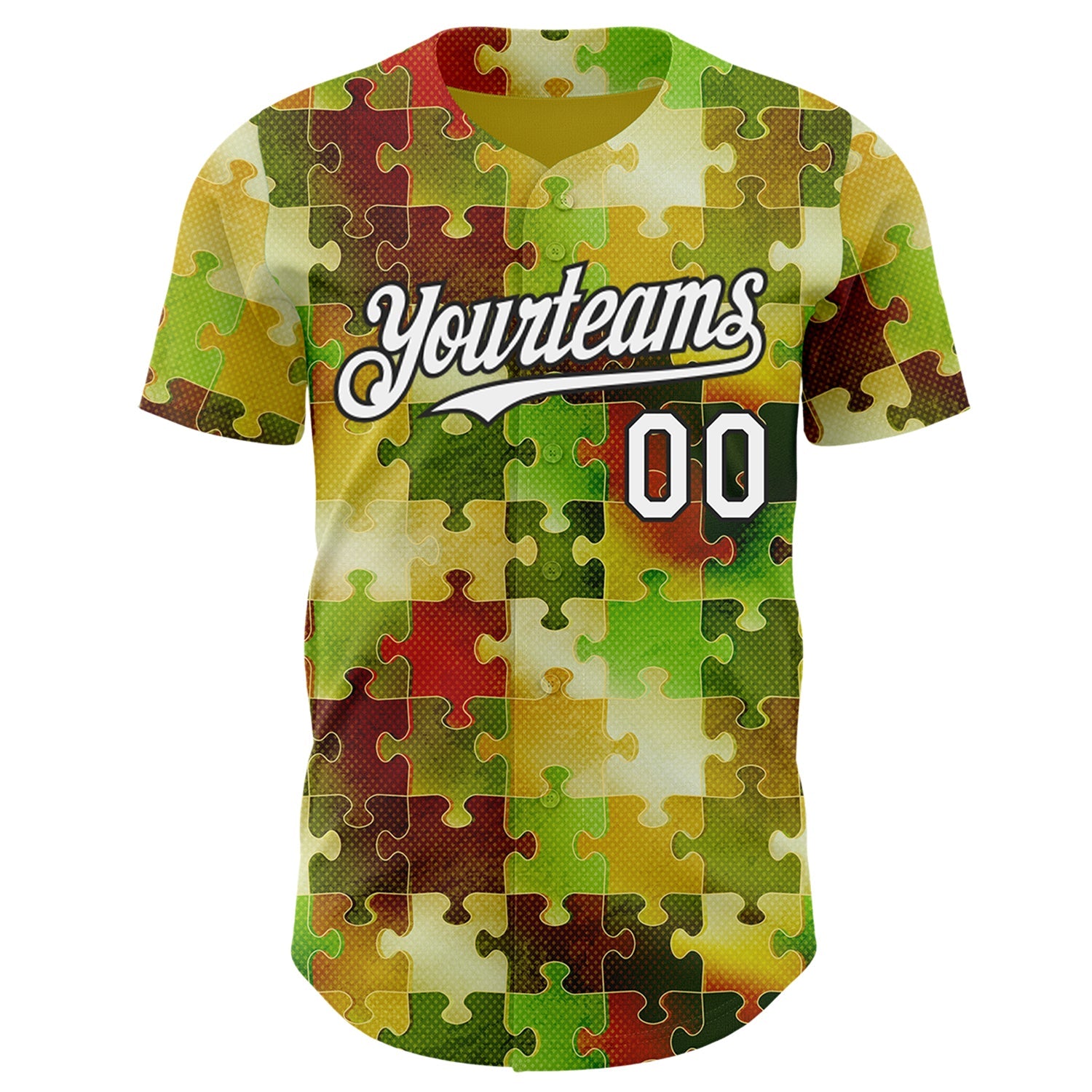 Custom Green White-Black Puzzle 3D Pattern Design Authentic Baseball Jersey view 2