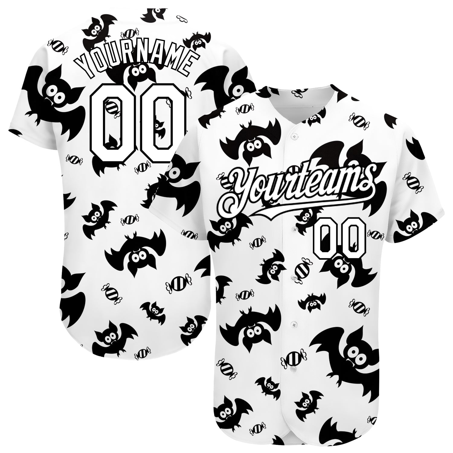Custom White Black 3D Pattern Design Bat Authentic Baseball Jersey - Main View