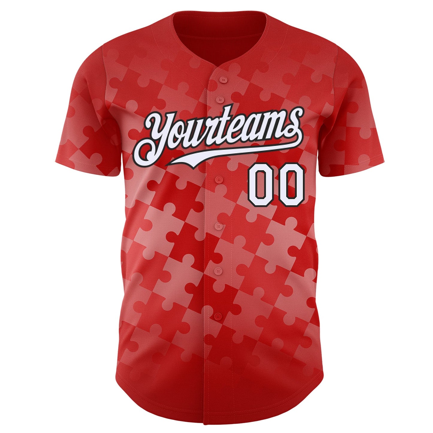 Custom Red White-Black Puzzle 3D Pattern Design Authentic Baseball Jersey view 2