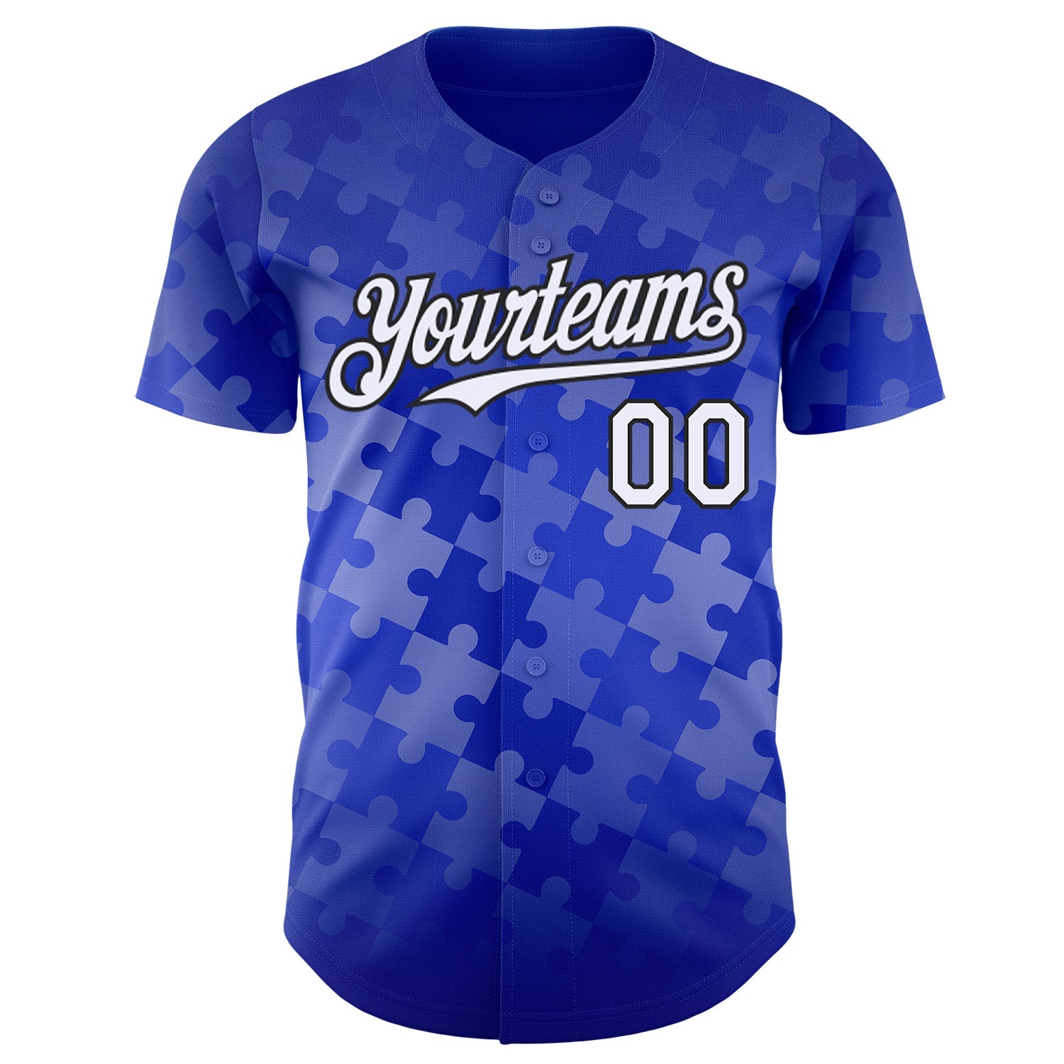 Custom Thunder Blue White-Black Puzzle 3D Pattern Design Authentic Baseball Jersey view 2