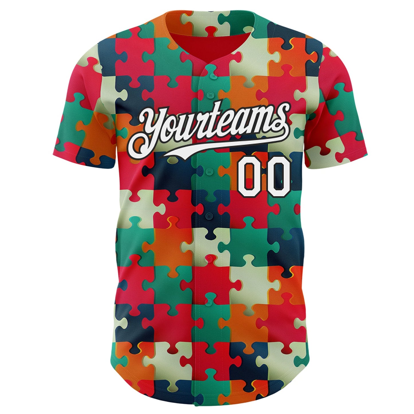 Custom Red White-Black Puzzle 3D Pattern Design Authentic Baseball Jersey view 2