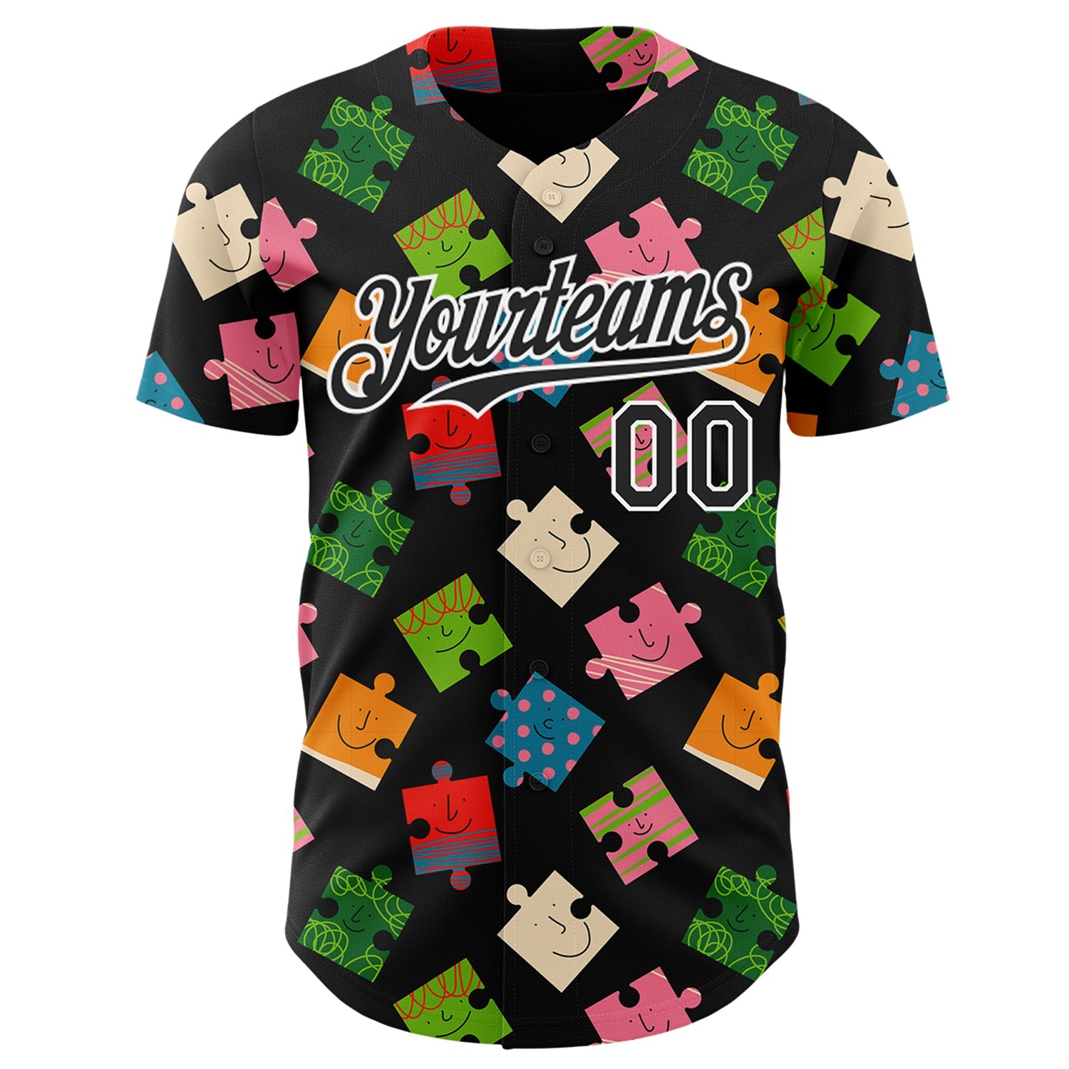 Custom Black-White Puzzle 3D Pattern Design Authentic Baseball Jersey view 2