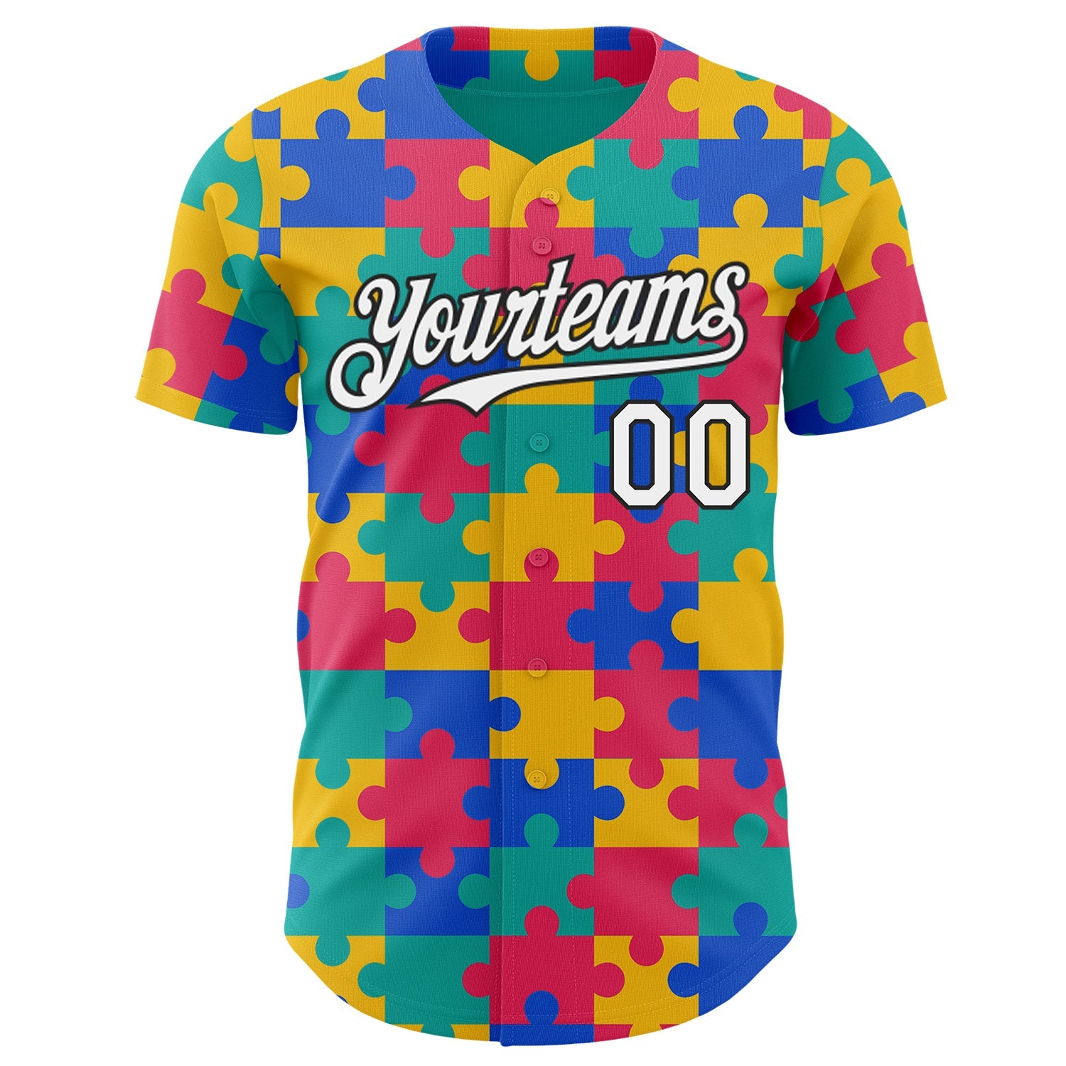 Custom Teal White-Black Puzzle 3D Pattern Design Authentic Baseball Jersey view 2