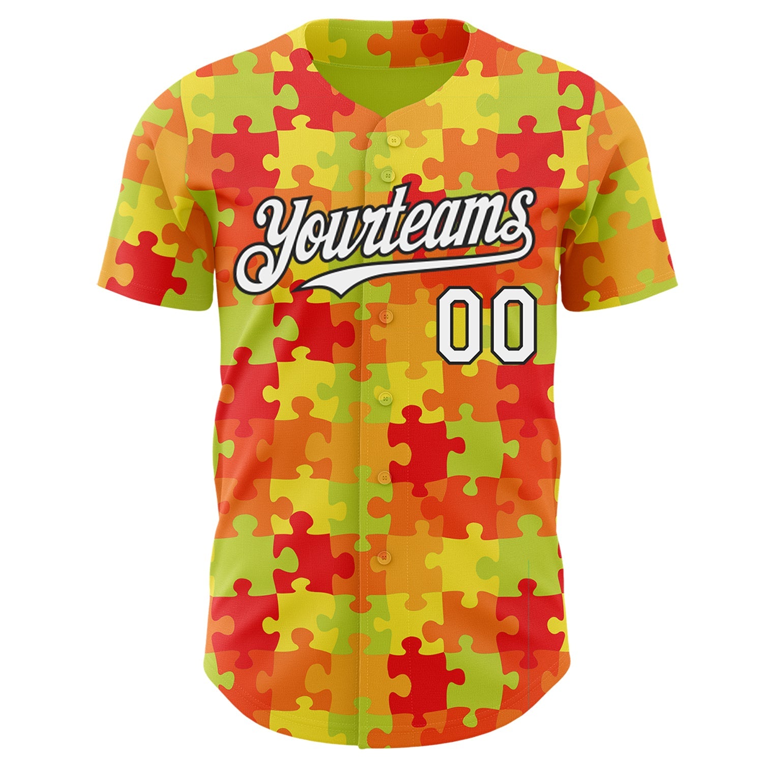 Custom Green White Red-Black Puzzle 3D Pattern Design Authentic Baseball Jersey view 2