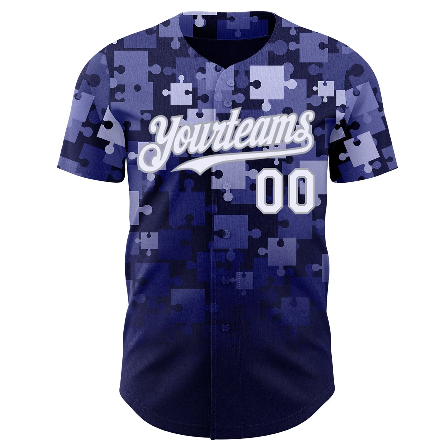 Custom Blue White Navy-Gray Gradient Puzzle 3D Pattern Design Authentic Baseball Jersey view 2