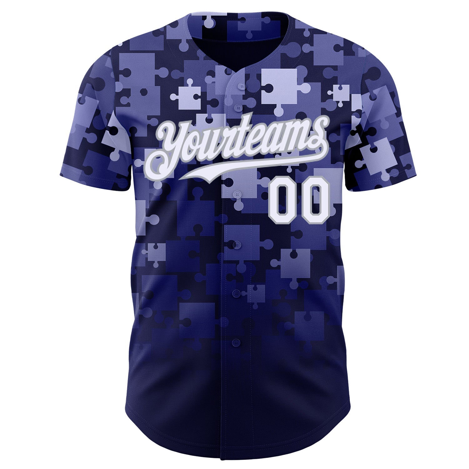 Custom Blue White Navy-Gray Gradient Puzzle 3D Pattern Design Authentic Baseball Jersey view 2
