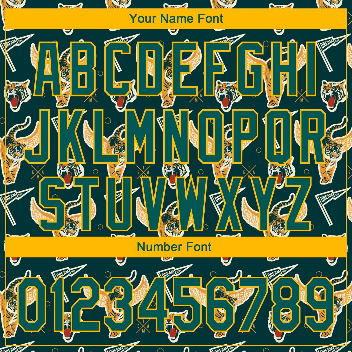Custom Black Midnight Green-Gold 3D Pattern Design Tiger Authentic Baseball Jersey view 5