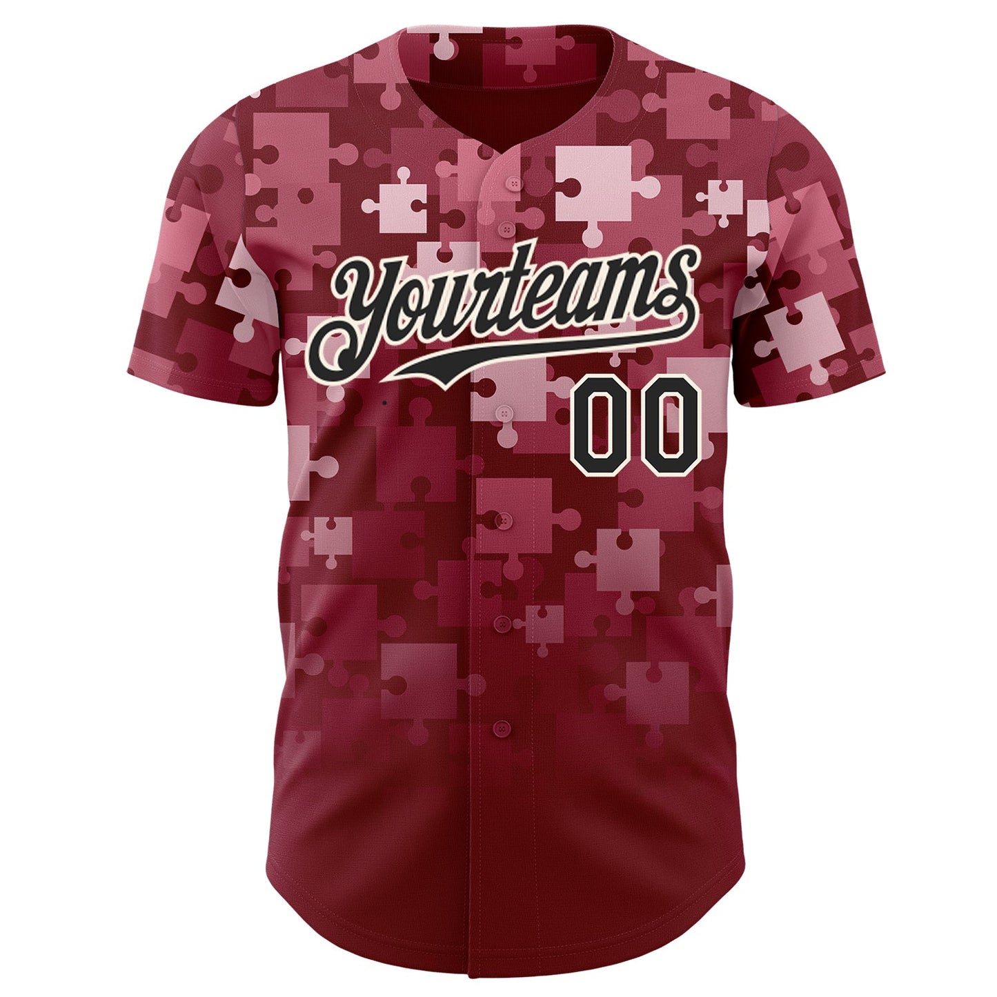 Custom Crimson Black-Cream Puzzle 3D Pattern Design Authentic Baseball Jersey view 2