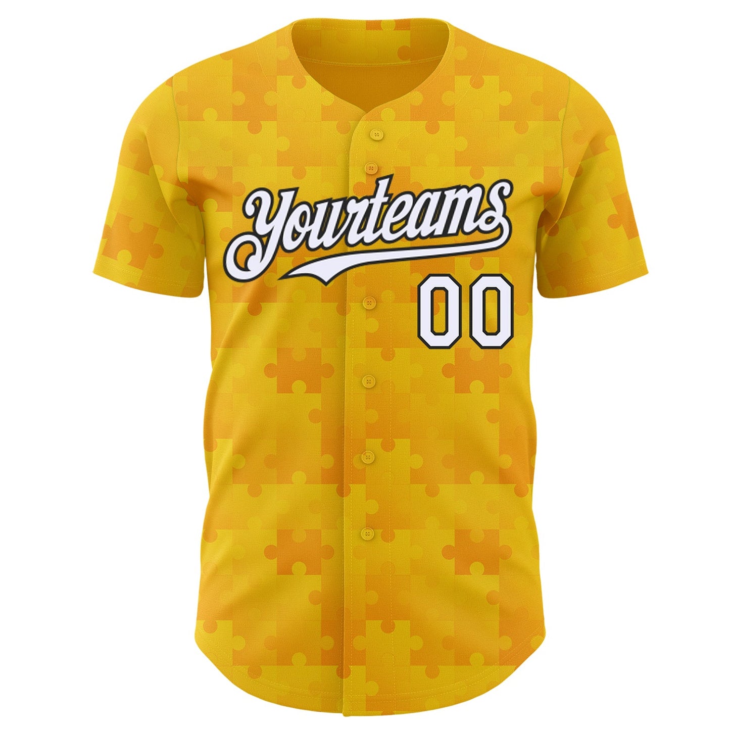 Custom Gold White-Black Puzzle 3D Pattern Design Authentic Baseball Jersey view 2