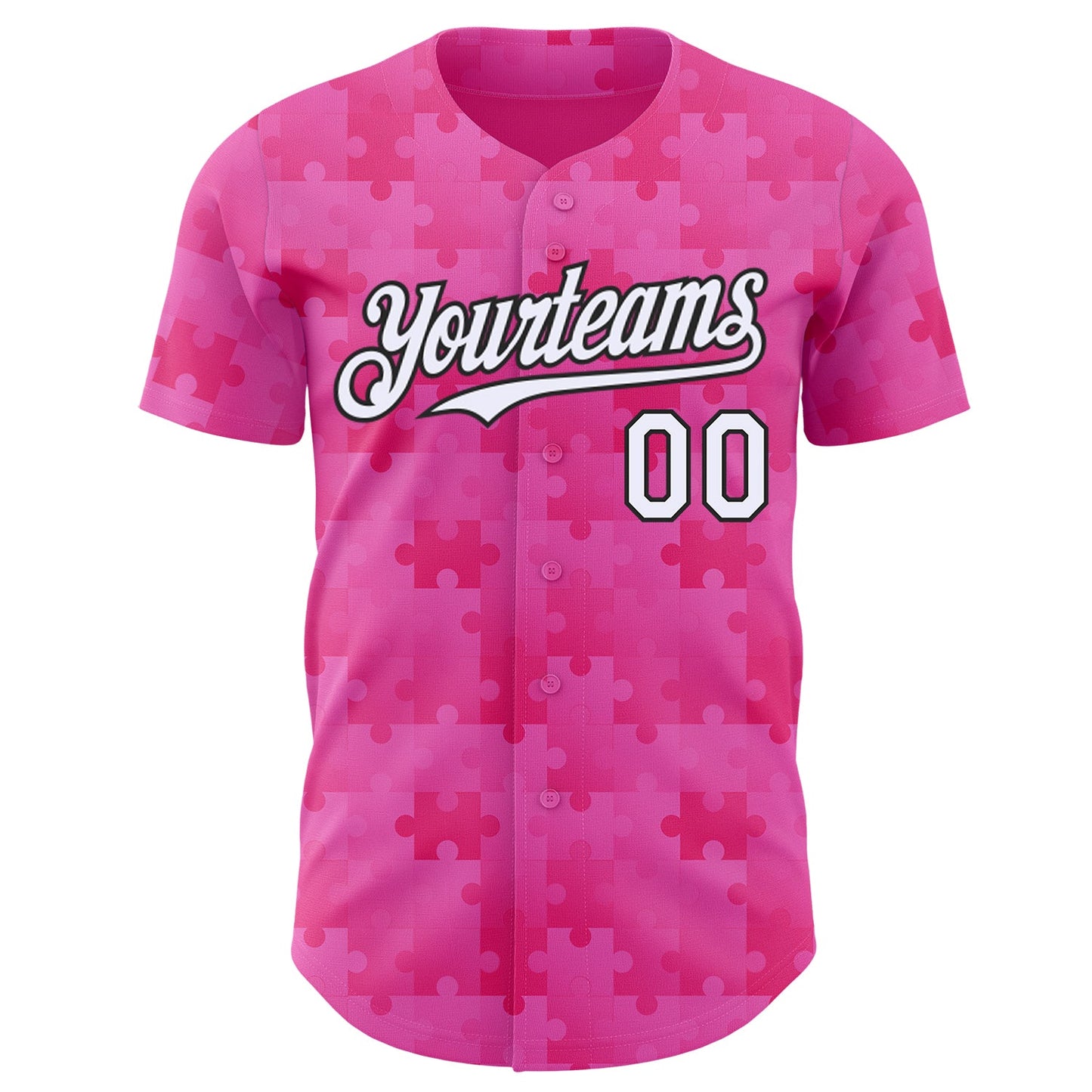 Custom Pink White-Black Puzzle 3D Pattern Design Authentic Baseball Jersey view 2