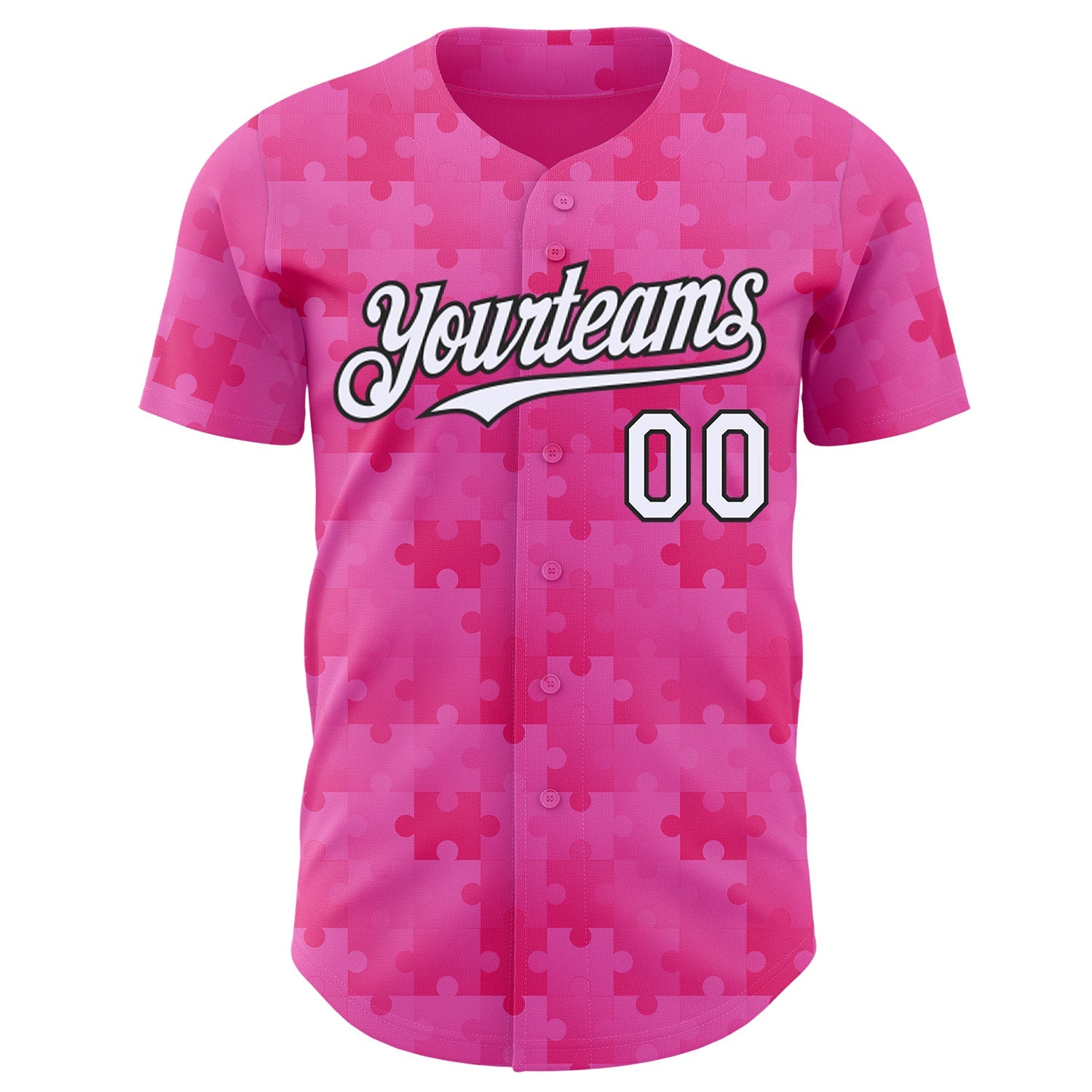 Custom Pink White-Black Puzzle 3D Pattern Design Authentic Baseball Jersey view 2