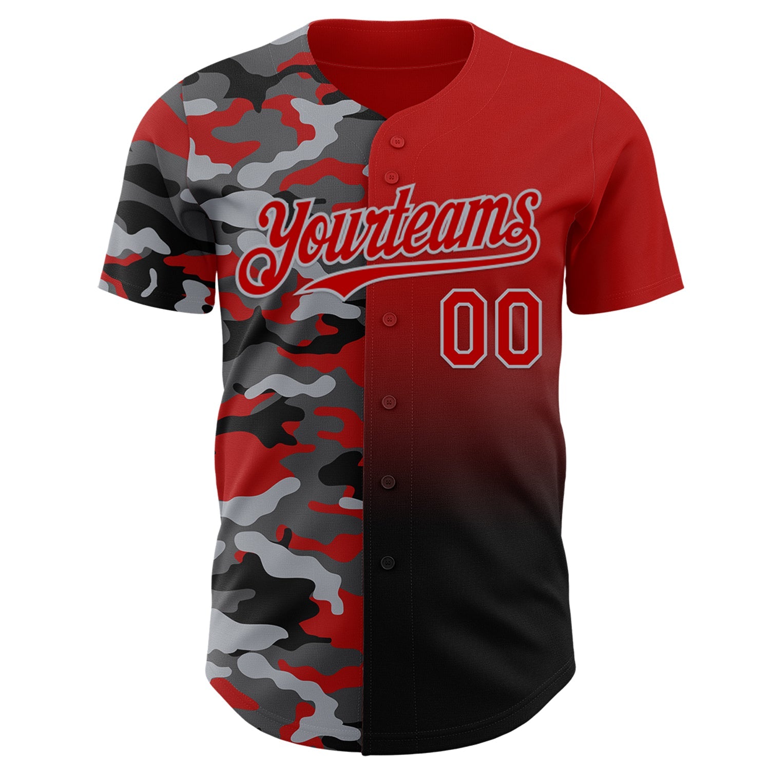 Custom Red Black-Gray Half Camo Ombre Authentic Baseball Jersey view 2