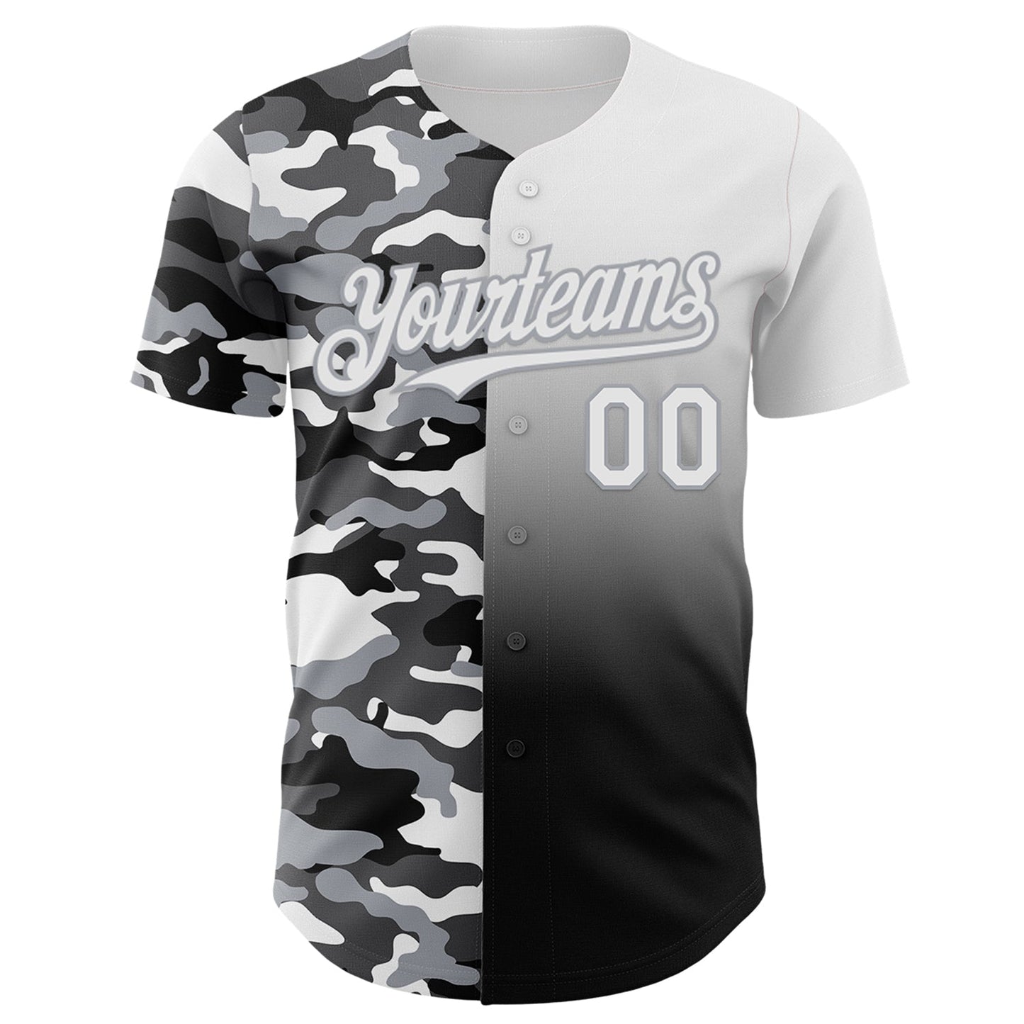 Custom White Black-Gray Half Camo Ombre Authentic Baseball Jersey view 2