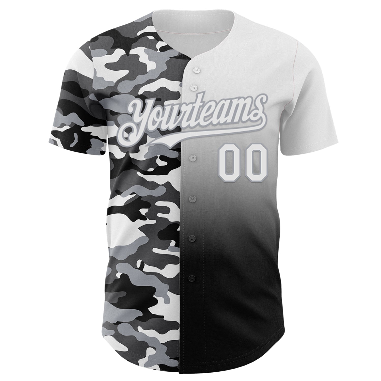 Custom White Black-Gray Half Camo Ombre Authentic Baseball Jersey view 2