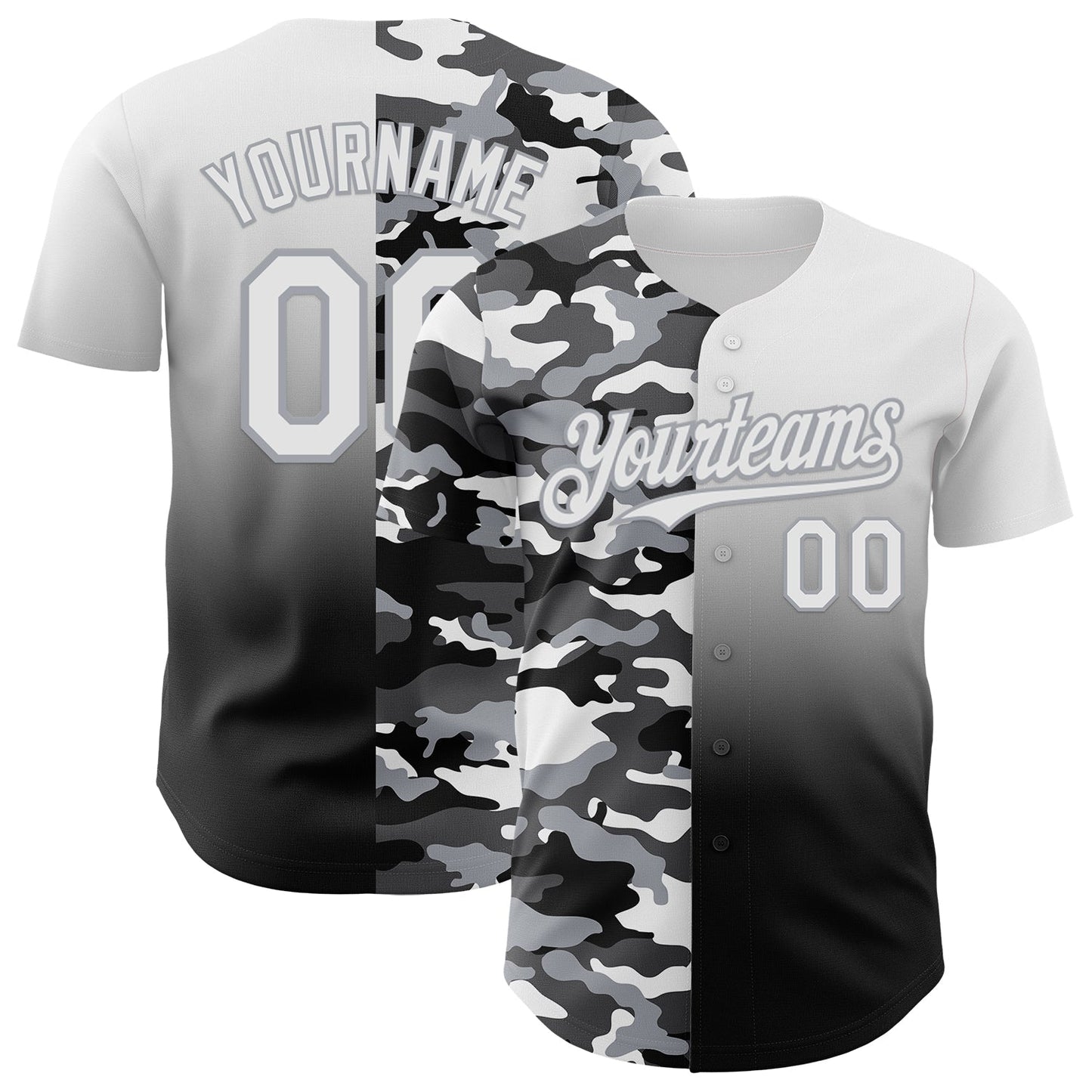 Custom White Black-Gray Half Camo Ombre Authentic Baseball Jersey - Main View