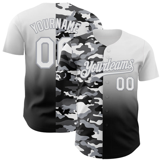 Custom White Black-Gray Half Camo Ombre Authentic Baseball Jersey - Main View