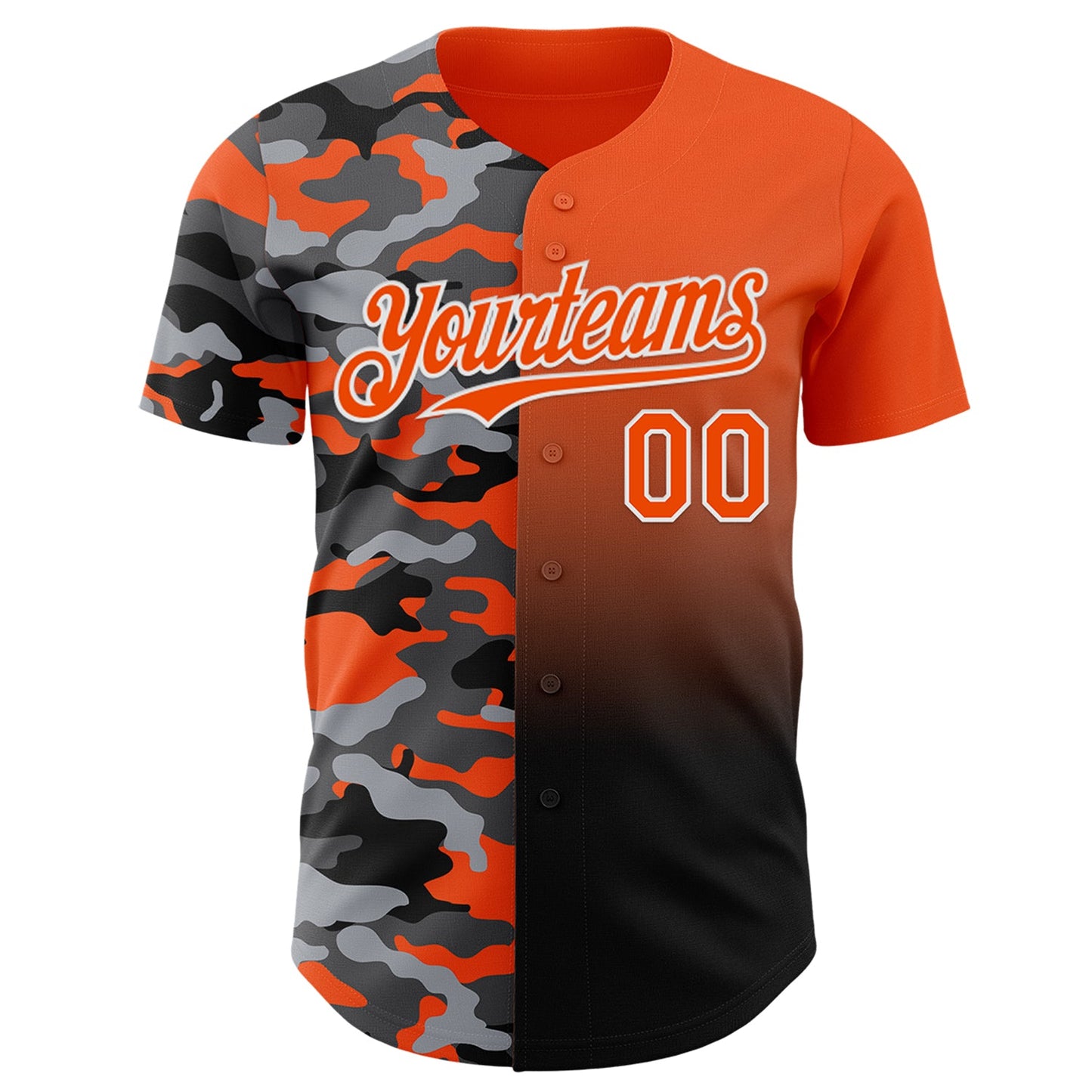 Custom Orange Black-White Half Camo Ombre Authentic Baseball Jersey view 2
