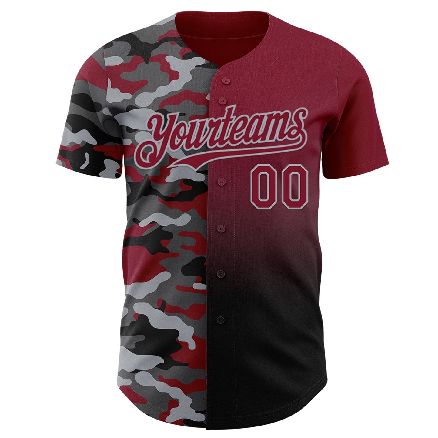 Custom Crimson Black-Gray Half Camo Ombre Authentic Baseball Jersey view 2