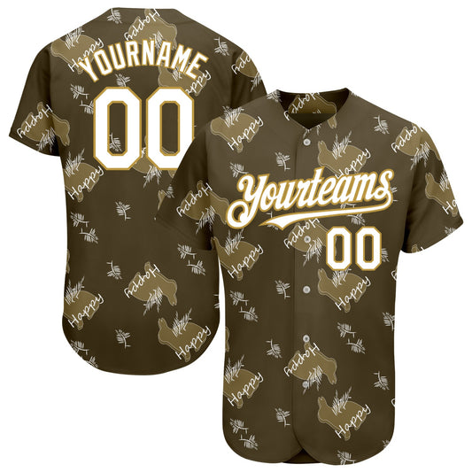 Custom Olive Old Gold-White 3D Pattern Design Rabbit Authentic Baseball Jersey - Main View