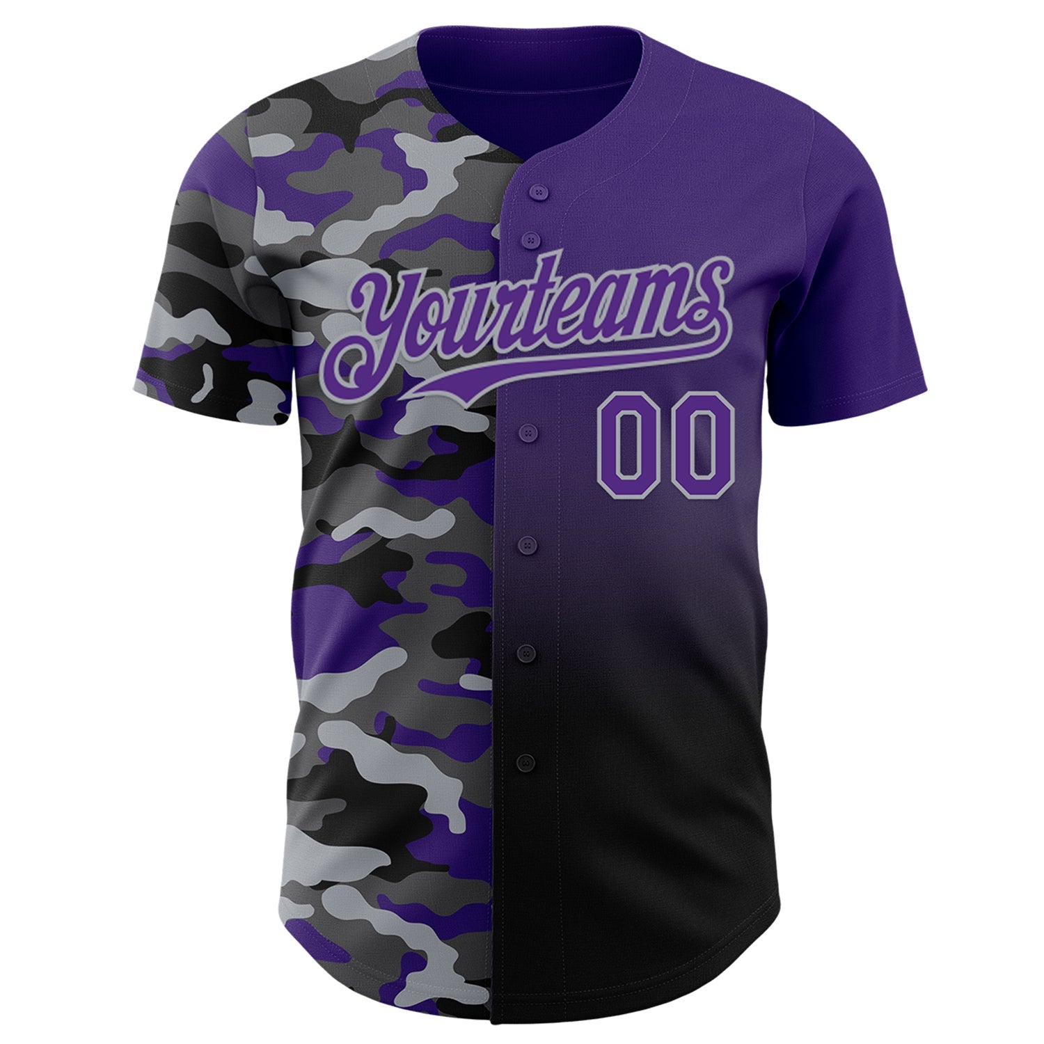 Custom Purple Black-Gray Half Camo Ombre Authentic Baseball Jersey view 2