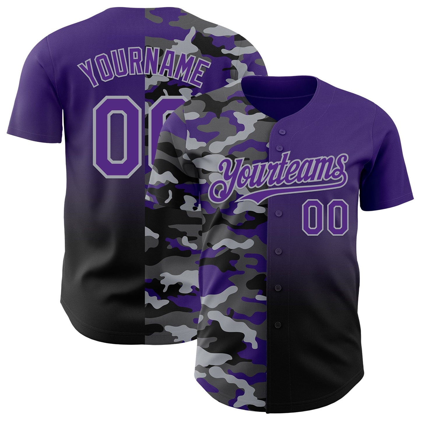 Custom Purple Black-Gray Half Camo Ombre Authentic Baseball Jersey - Main View