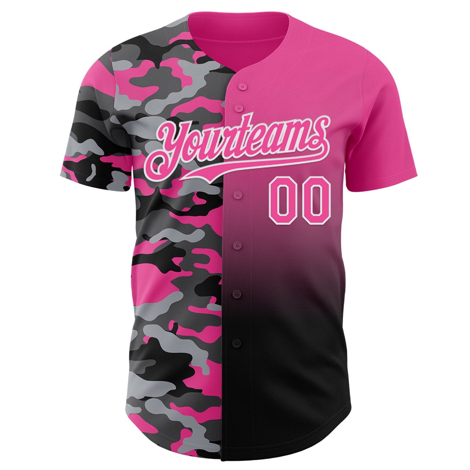 Custom Pink Black-White Half Camo Ombre Authentic Baseball Jersey view 2