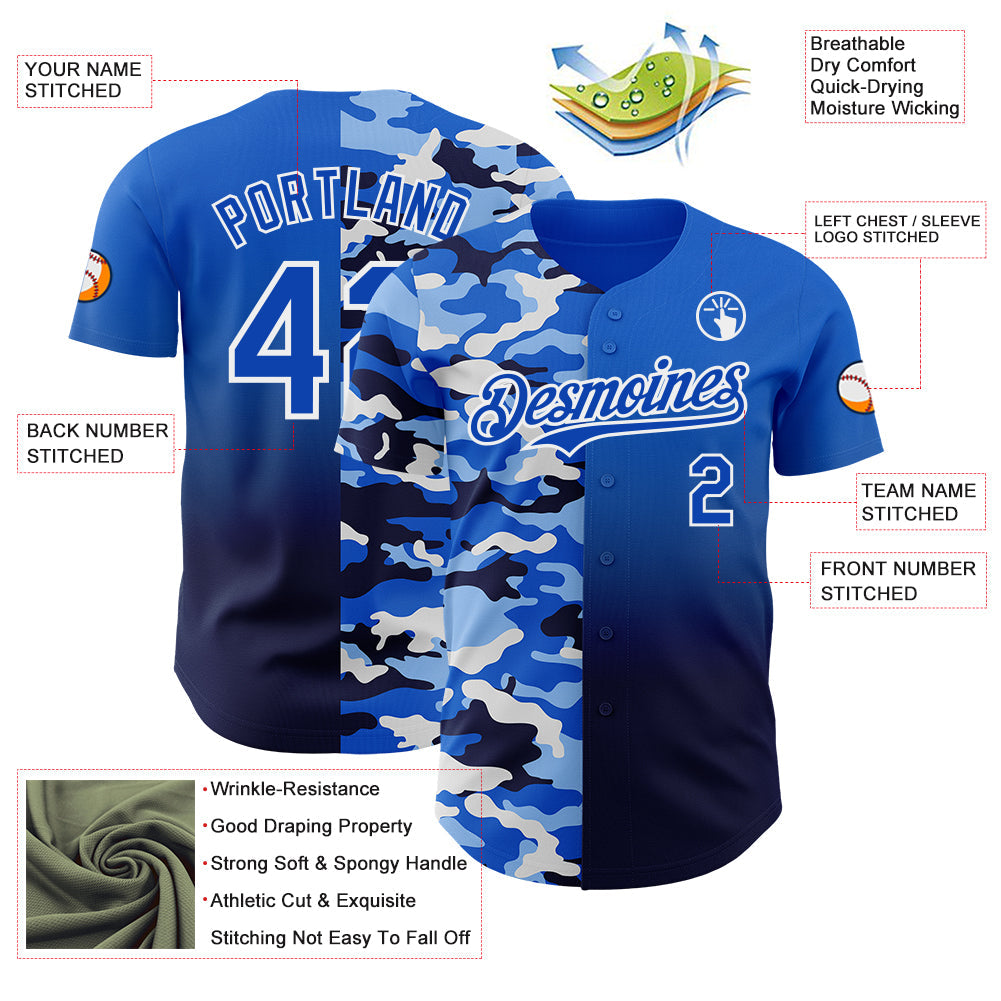 Custom Thunder Blue Navy-White Half Camo Ombre Authentic Baseball Jersey view 3