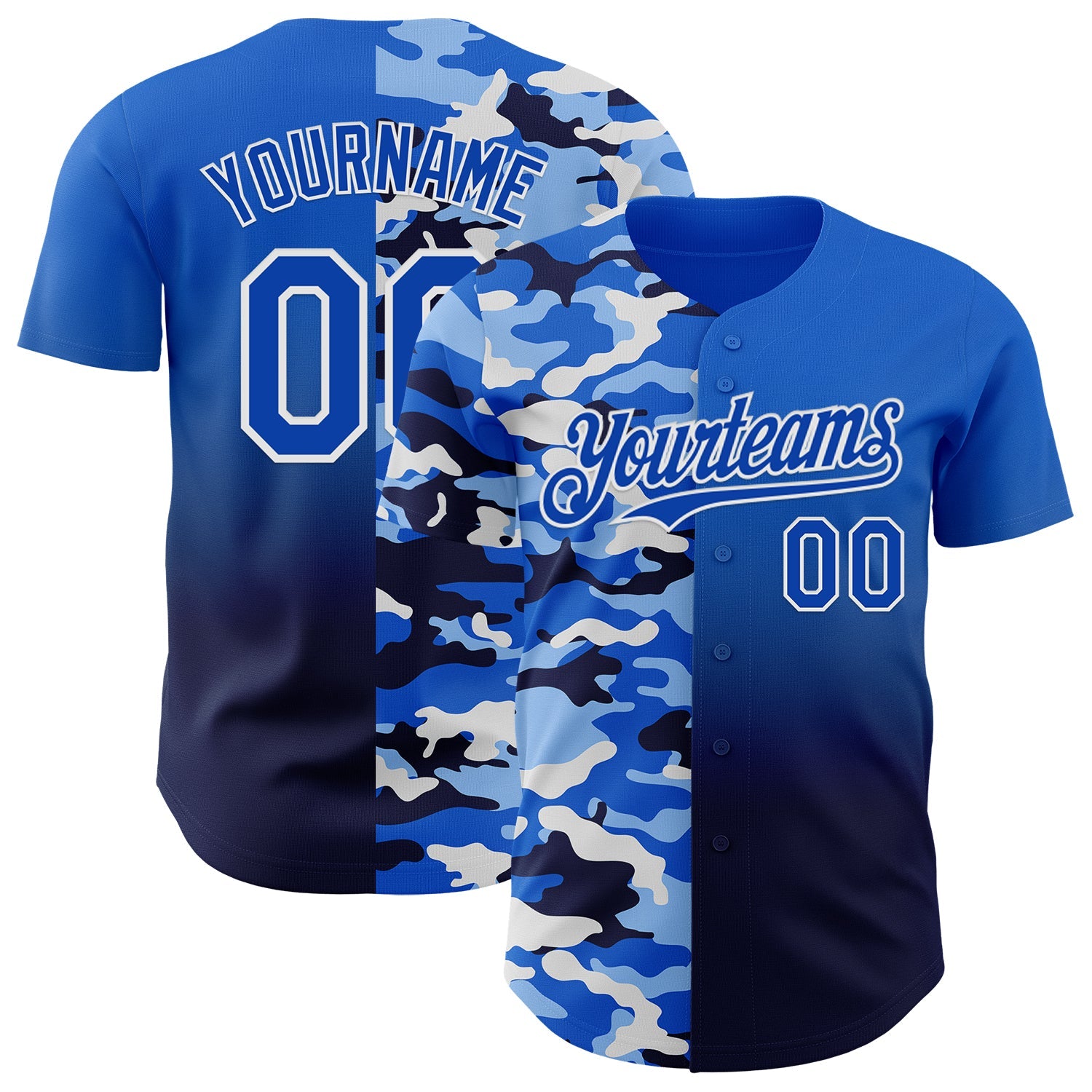 Custom Thunder Blue Navy-White Half Camo Ombre Authentic Baseball Jersey - Main View