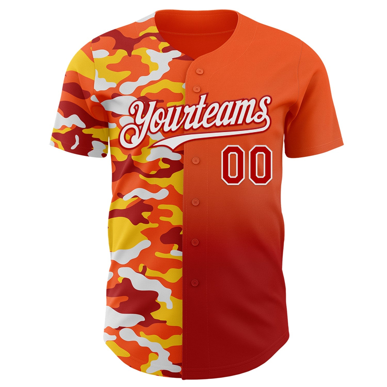 Custom Orange Red-White Half Camo Ombre Authentic Baseball Jersey view 2