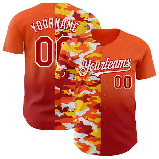 Custom Orange Red-White Half Camo Ombre Authentic Baseball Jersey - Main View