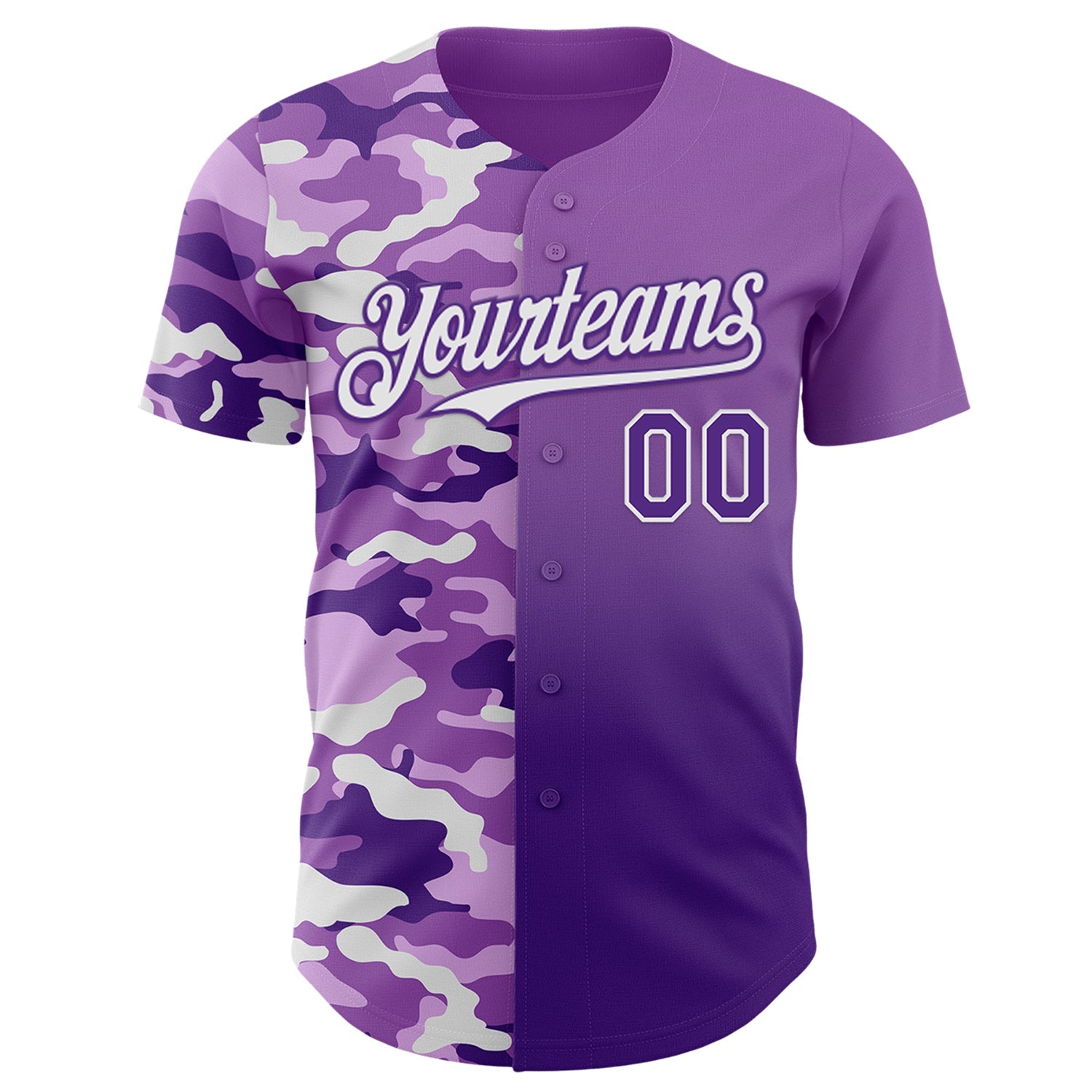 Custom Medium Purple Purple-White Half Camo Ombre Authentic Baseball Jersey view 2