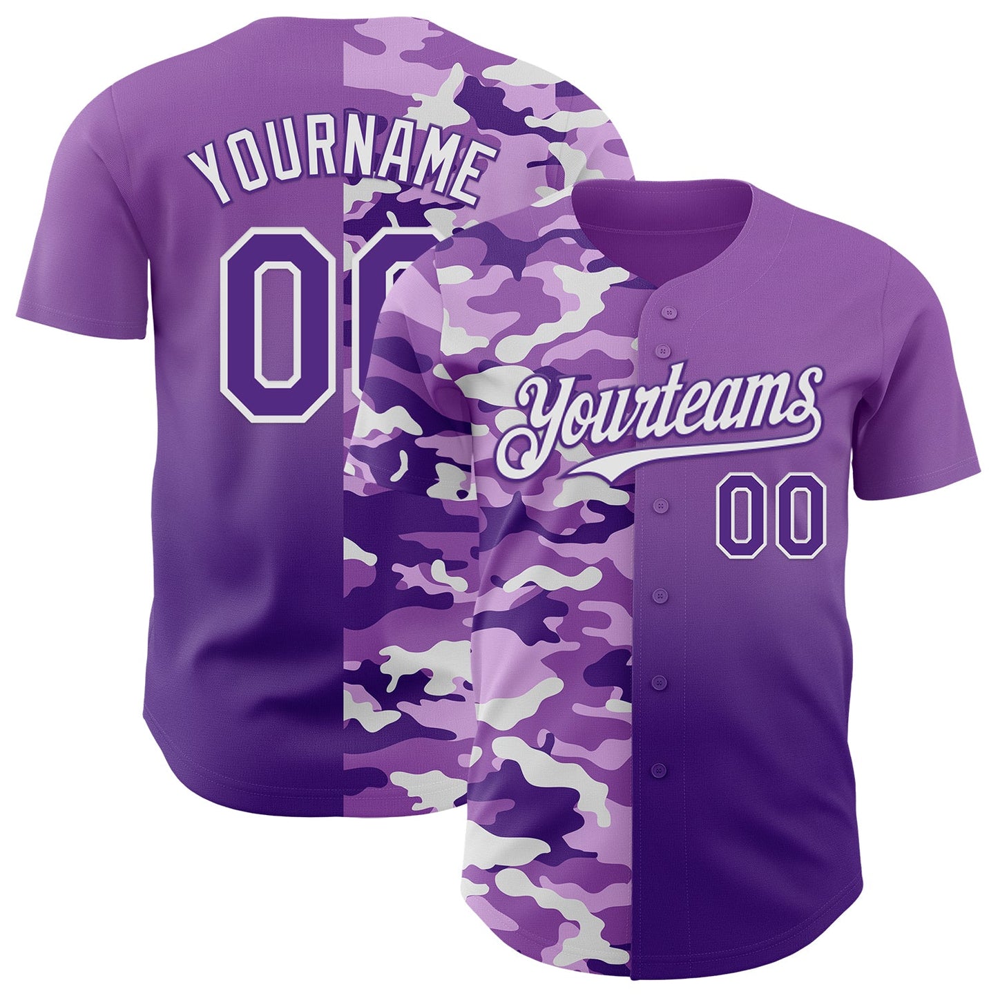Custom Medium Purple Purple-White Half Camo Ombre Authentic Baseball Jersey - Main View