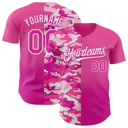 Custom Pink Deep Pink-White Half Camo Ombre Authentic Baseball Jersey - Main View