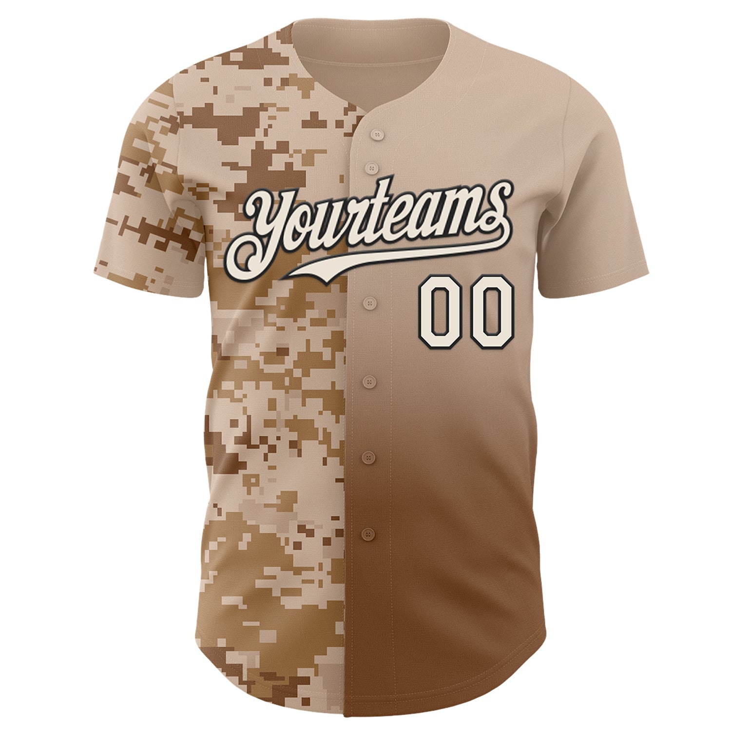 Custom Cream Brown-Black Half Camo Ombre Authentic Baseball Jersey view 2