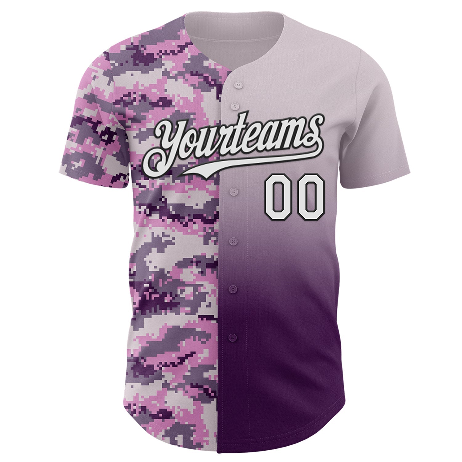 Custom Gray White Purple-Black Half Camo Ombre Authentic Baseball Jersey view 2