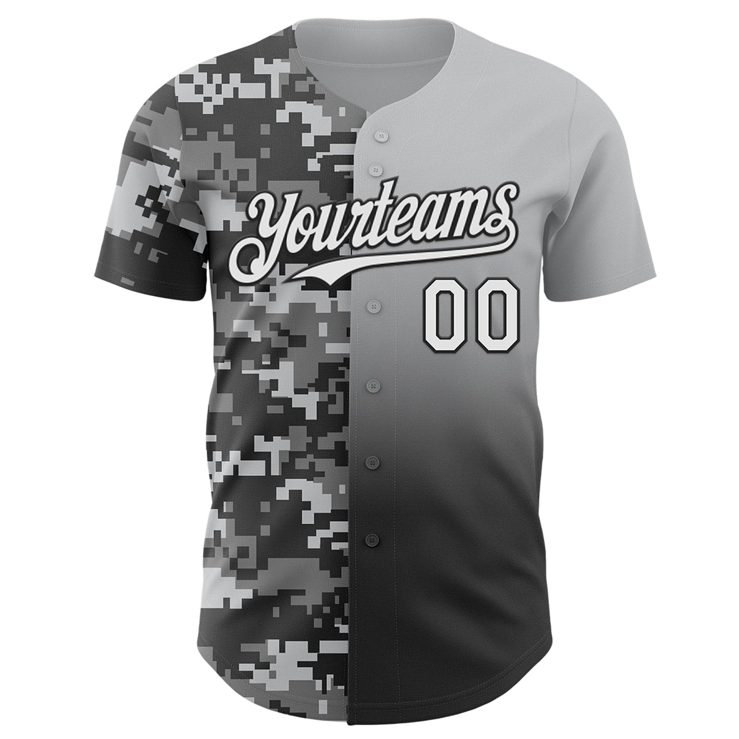Custom Gray White-Black Half Camo Ombre Authentic Baseball Jersey view 2
