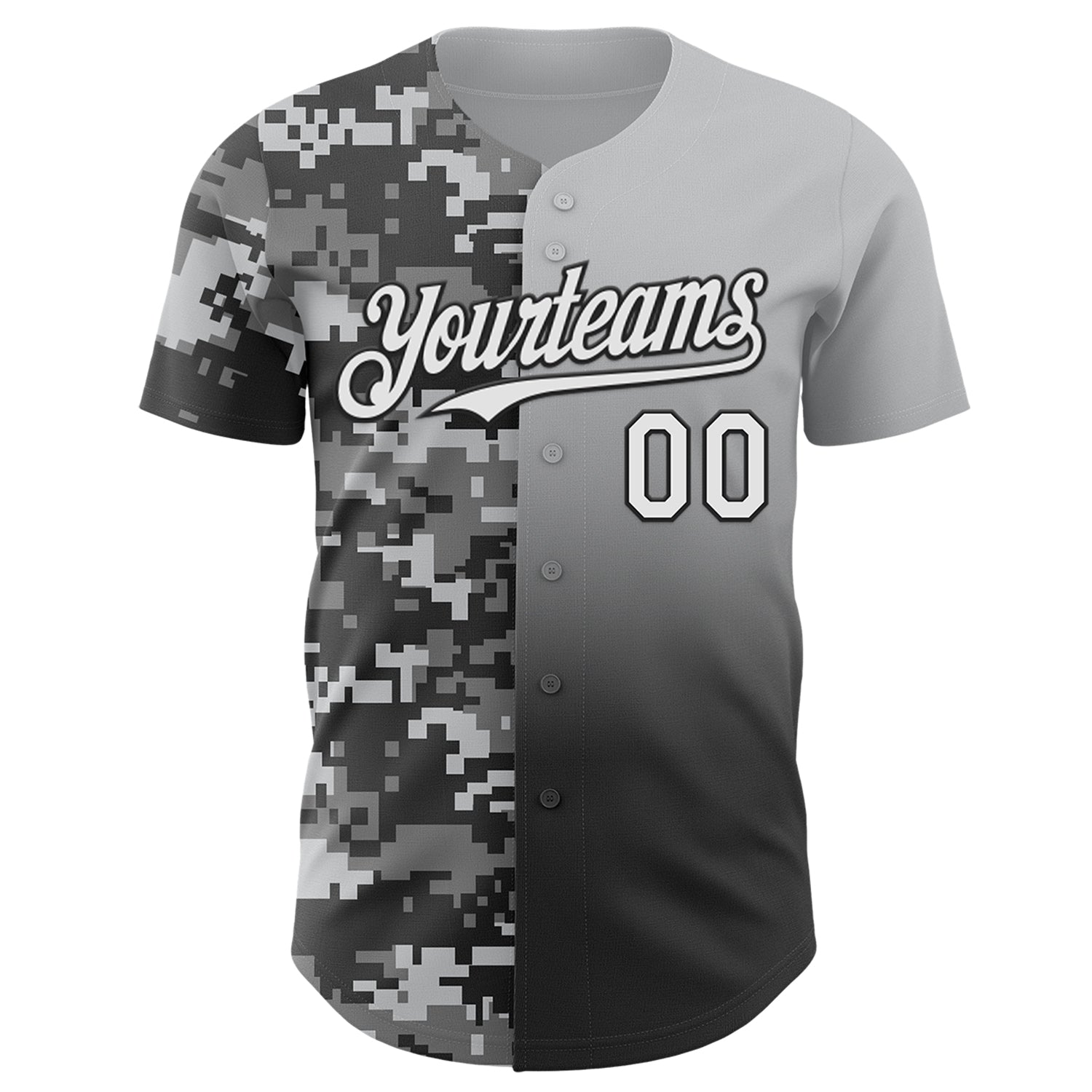 Custom Gray White-Black Half Camo Ombre Authentic Baseball Jersey view 2