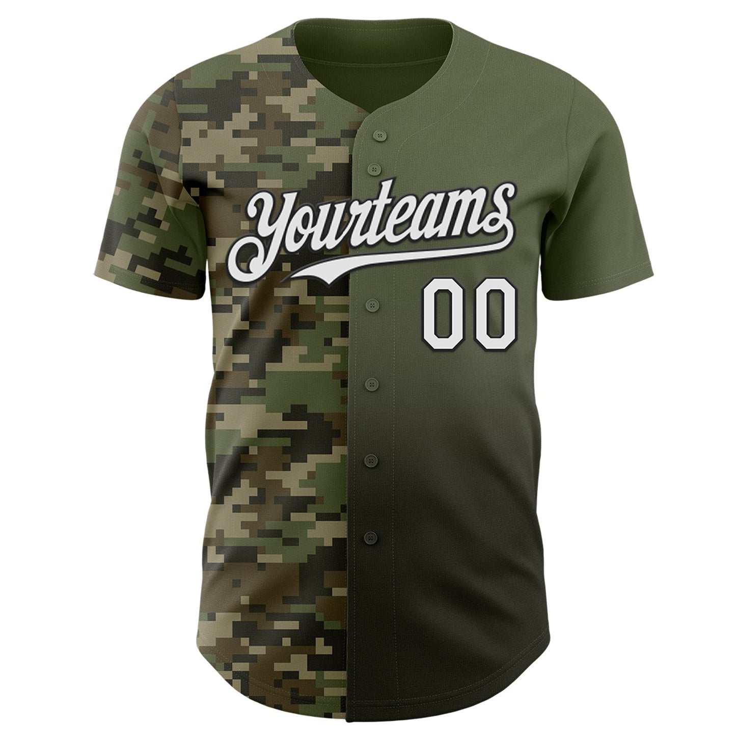 Custom Olive White-Black Half Camo Ombre Authentic Baseball Jersey view 2
