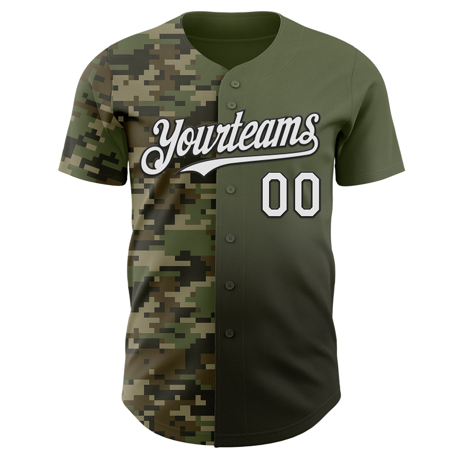 Custom Olive White-Black Half Camo Ombre Authentic Baseball Jersey view 2