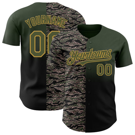 Custom Olive Black-Old Gold Half Camo Ombre Authentic Baseball Jersey - Main View