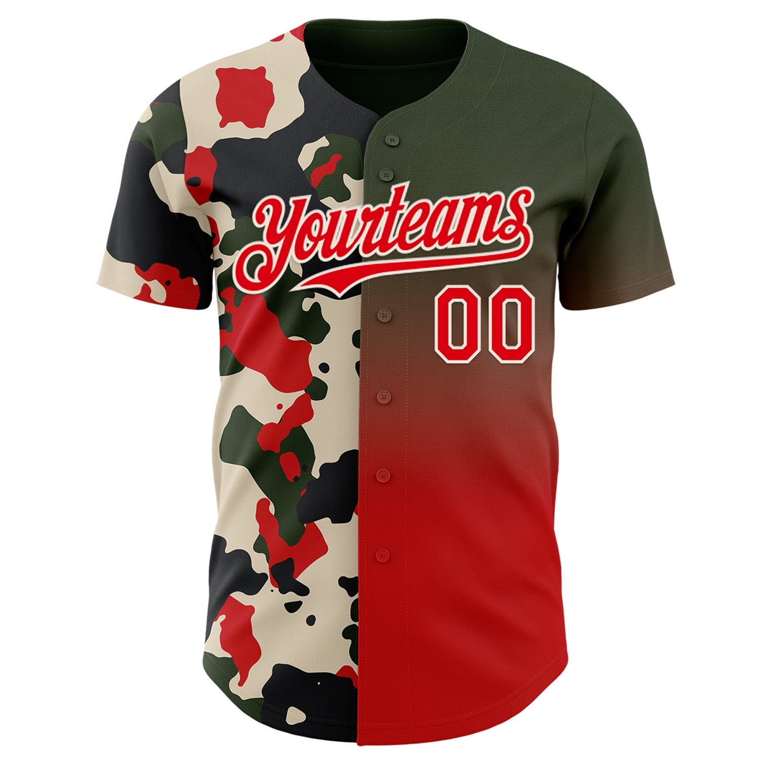 Custom Black Fire Red-Cream Half Camo Ombre Authentic Baseball Jersey view 2