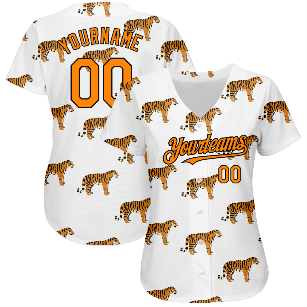 Custom White Bay Orange-Black 3D Pattern Design Tiger Authentic Baseball Jersey view 2