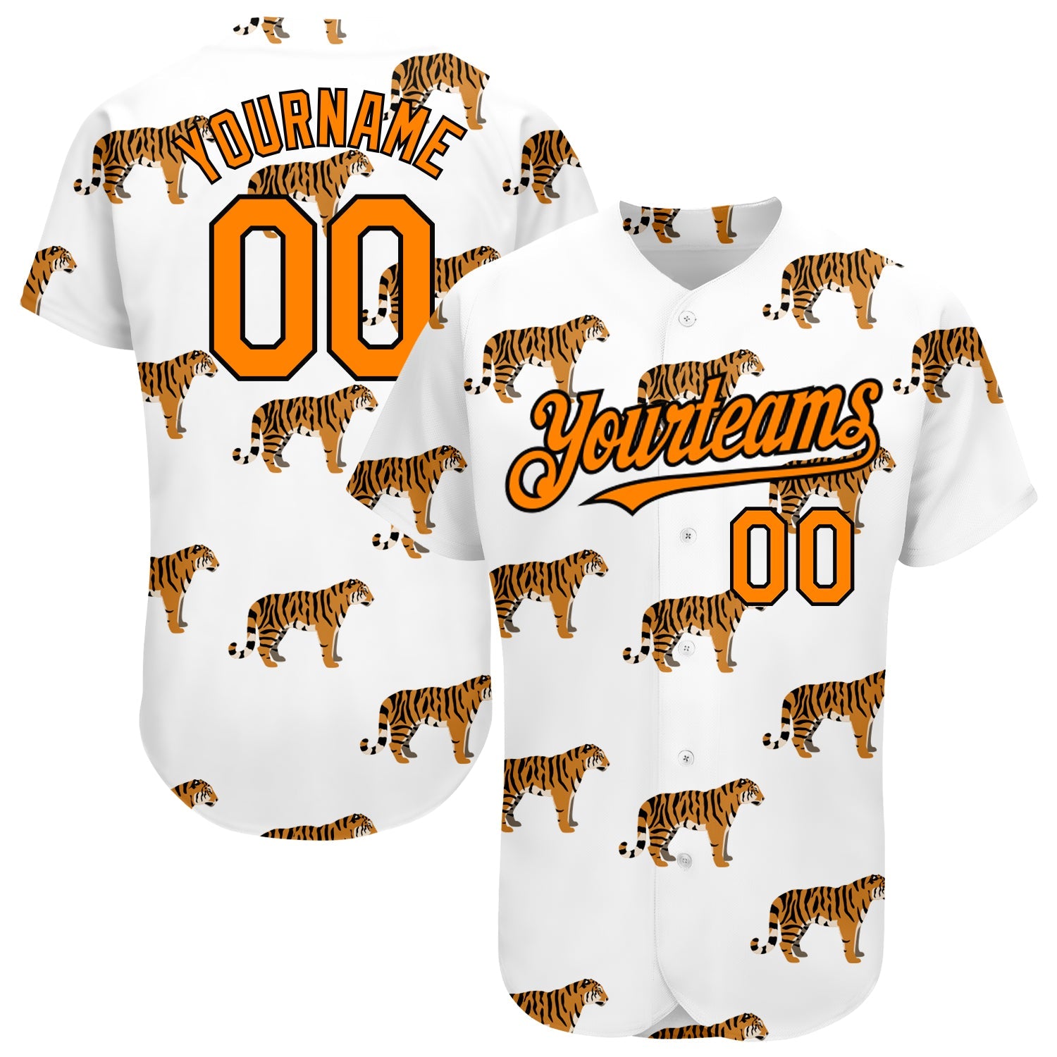 Custom White Bay Orange-Black 3D Pattern Design Tiger Authentic Baseball Jersey - Main View