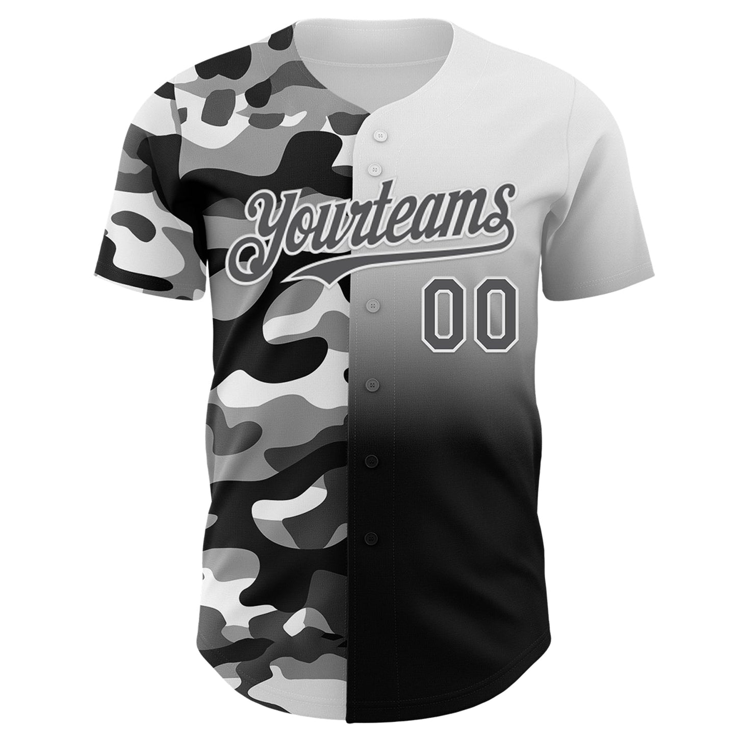 Custom White Steel Gray-Black Half Camo Ombre Authentic Baseball Jersey view 2