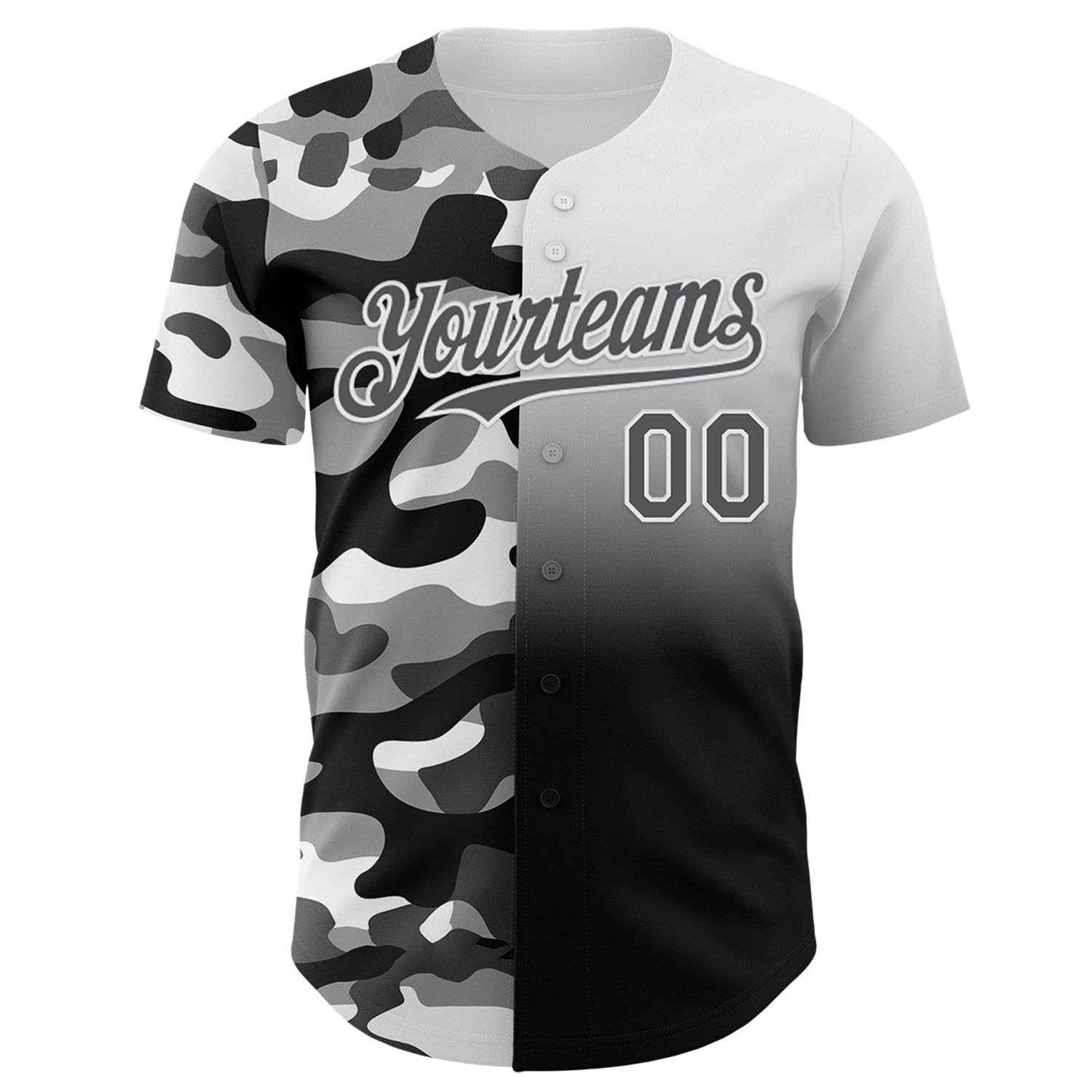 Custom White Steel Gray-Black Half Camo Ombre Authentic Baseball Jersey view 2