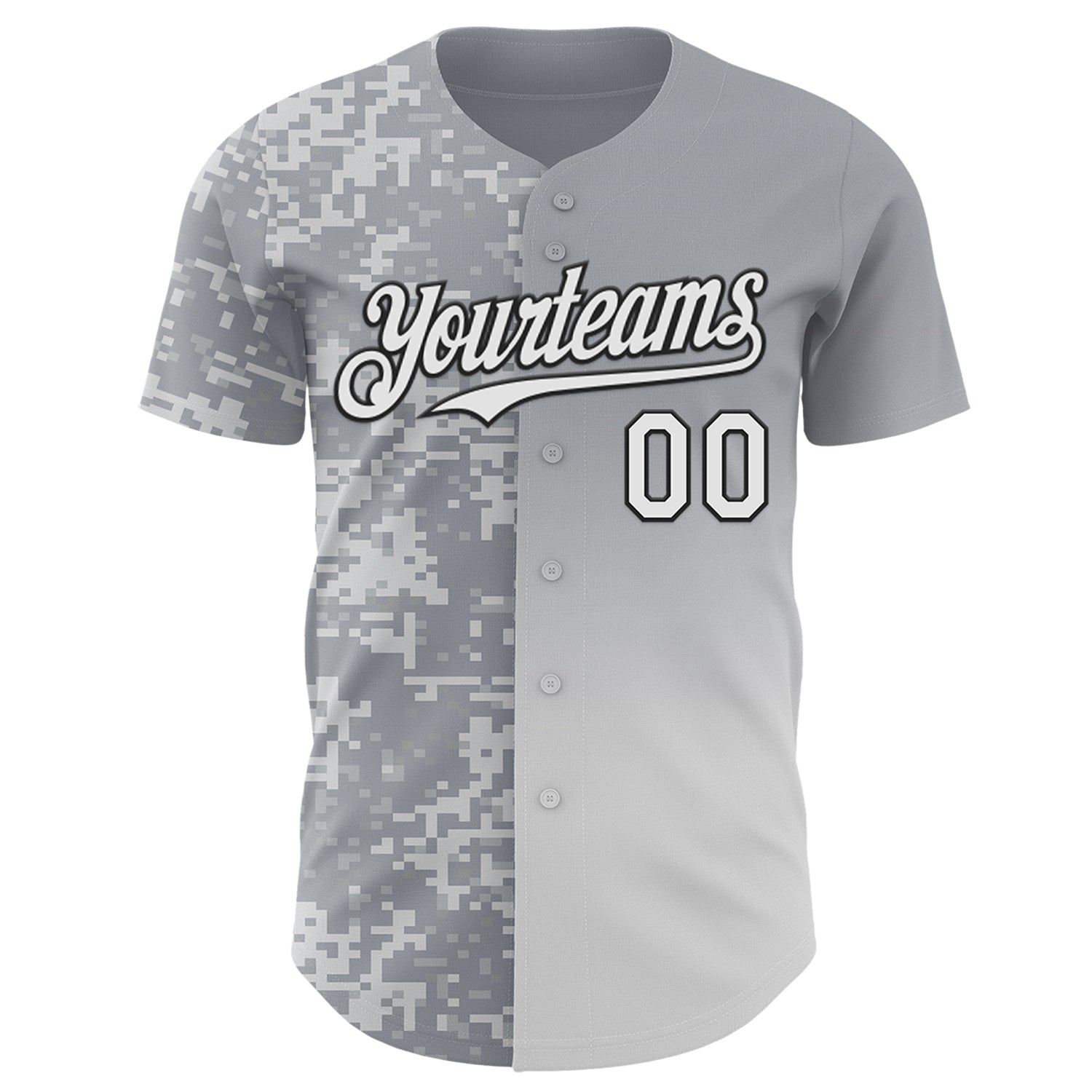 Custom Gray White-Black Half Camo Ombre Authentic Baseball Jersey view 2