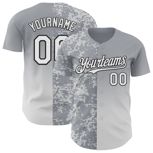 Custom Gray White-Black Half Camo Ombre Authentic Baseball Jersey - Main View